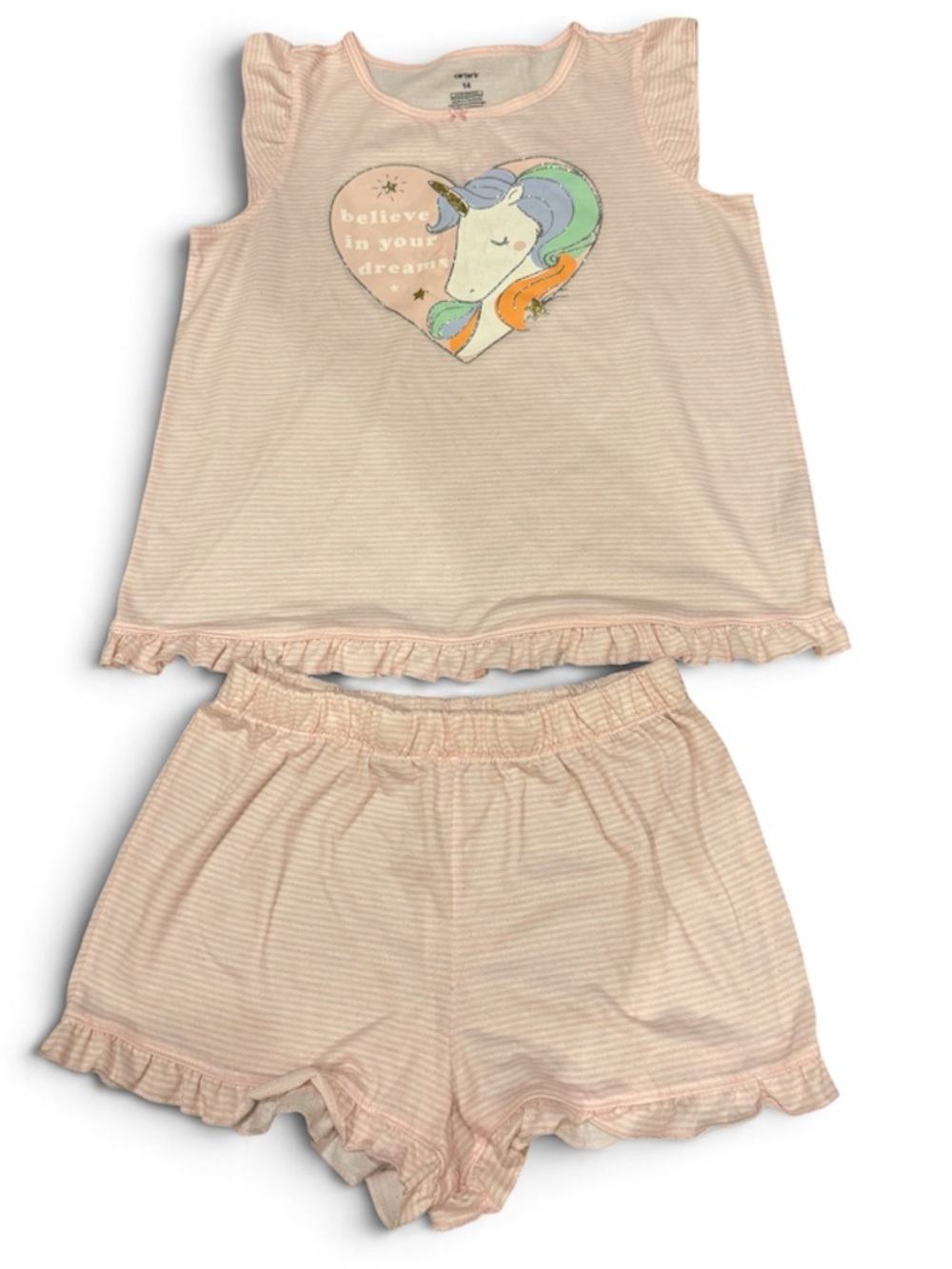 Girls Pink Unicorn Heart Stripe Pajama Set